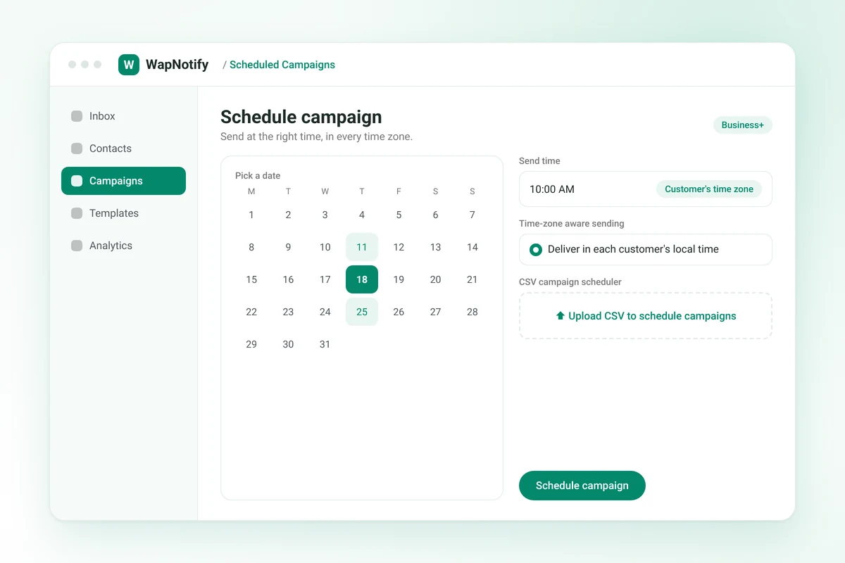 Scheduling a WhatsApp campaign in the customer's time zone with the CSV campaign scheduler